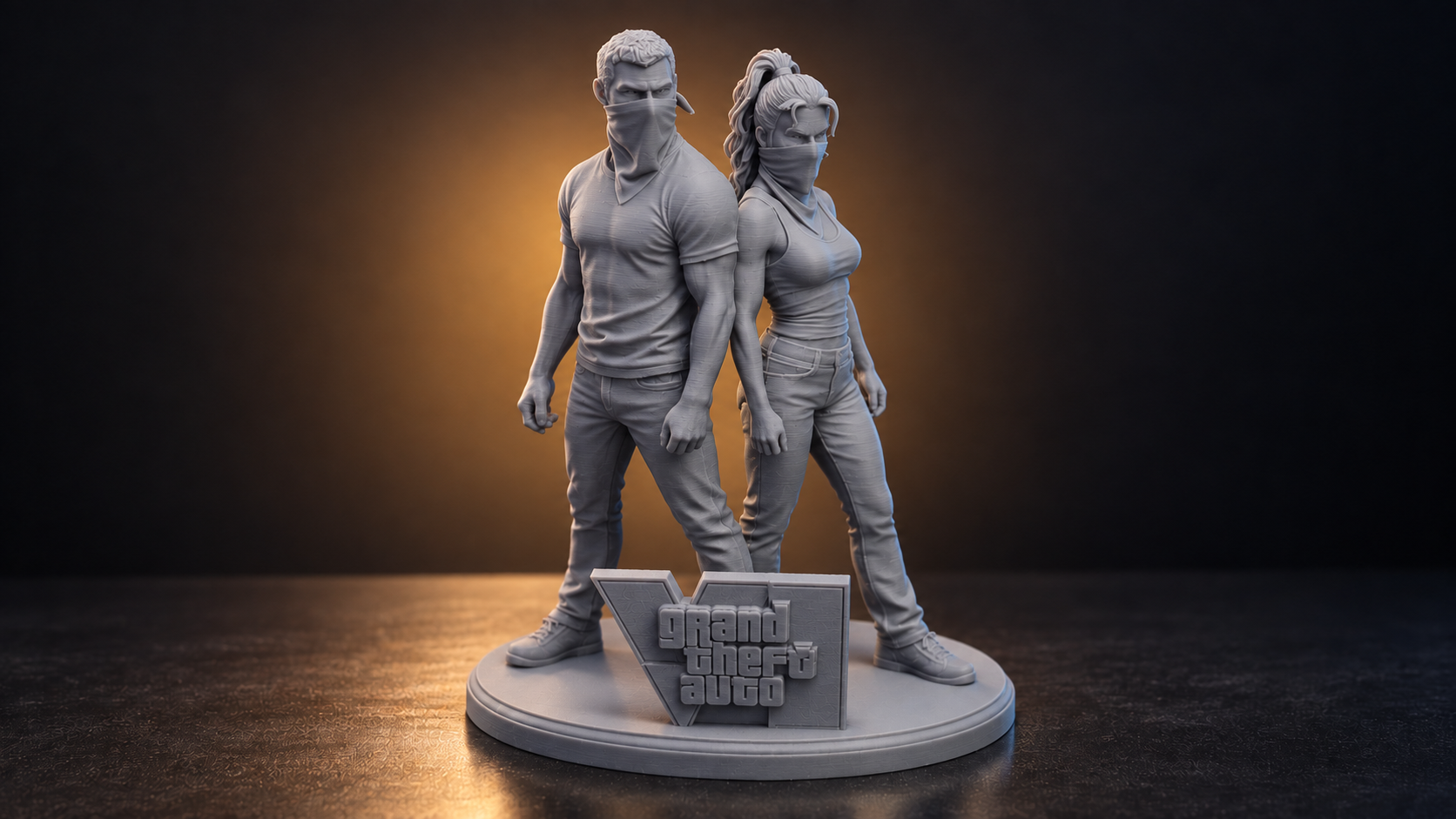 Figurine Rockstar GTA 6 Jason et Lucia Modèle Brut à Peindre TechEnClair