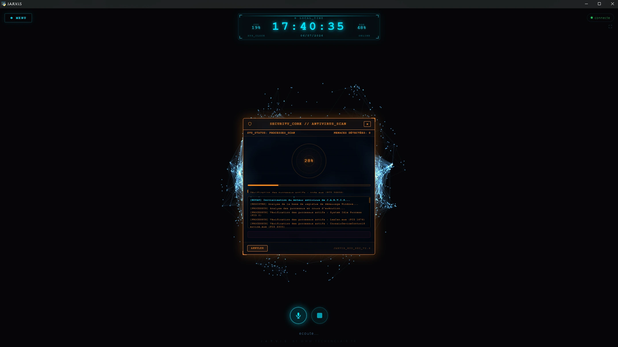 Menu d'authentification